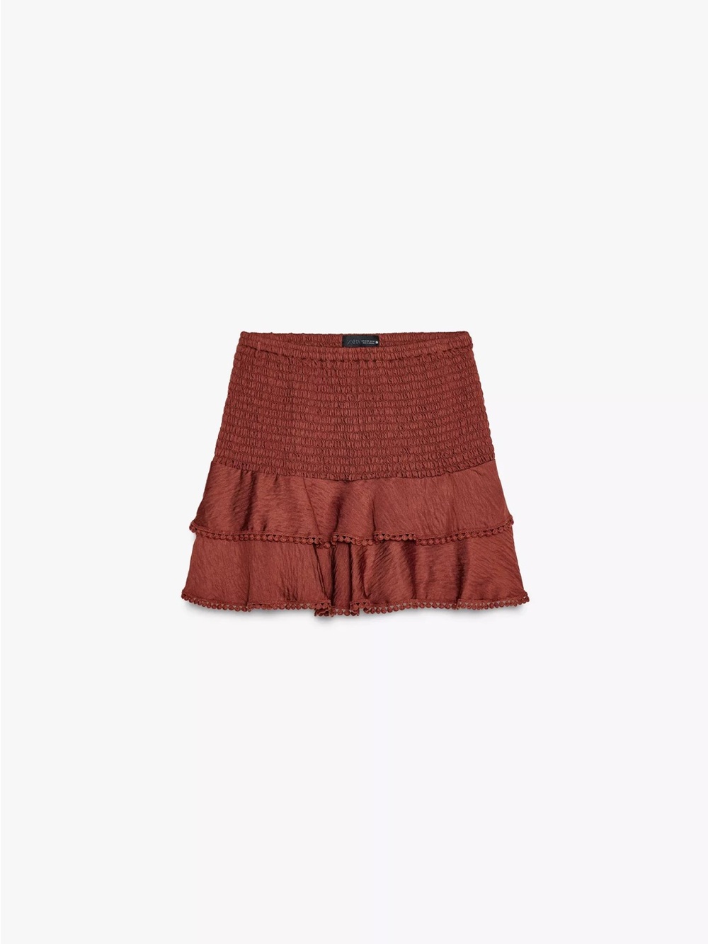 Women's Smocked Ruffle Mini Skirt/skort - Rust